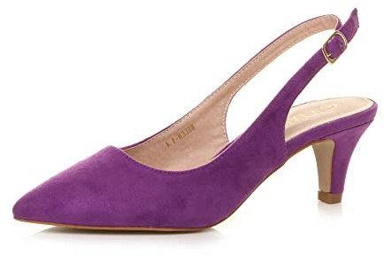 AJVANI Womens Ladies Low mid Heel 50s Slingback Buckle Pointed Court Shoes Size
