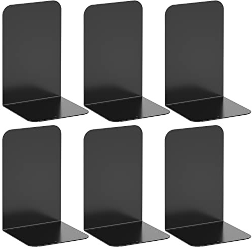 VFINE Bookends 3 Pairs, Black Metal Book Ends, Heavy Bookends for Shelves, Book Stopper for Heavy Books, Book Organizer for Home Office School Supplies