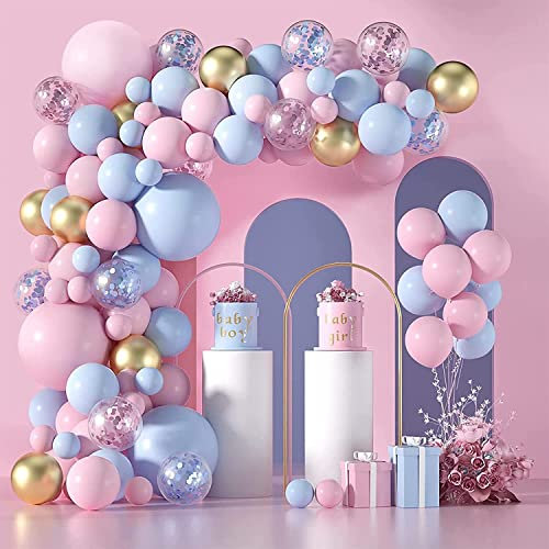 130 Pcs Pink Blue Balloon Garland Arch Kit, Confetti Gold Latex Balloons For Gender Reveal Party, Baby Shower, Birthday, Anniversary Decorations