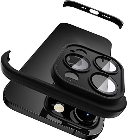Muigi für iPhone 14 Pro Max kameraschutz mit Silikon Bumper Hülle, Rahmenloses Dünn/Slim Lightweight Case, HD Tempered Glass Camera Schutz Handyhülle Cover Folie Zubehör,Schwarz
