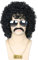 Topcosplay 3er Set Herren Perücke 70er Jahre Disco Dude Dirt Bag Perücke Halskette & Schnurrbart kurz gelockt Afro Shaggy Perücke Blond Mix Schwarz (Schwarze mit Halskette & Schnurrbart)