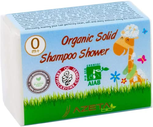 Bio Babyseife für Haar und Körper kontrollierte Qualität, weich schäumend, ergiebig, pflegt und versorgt zarte Baby Haut und Haar, plastikfrei, festes Shampoo für Reisen Flugzeug -50g