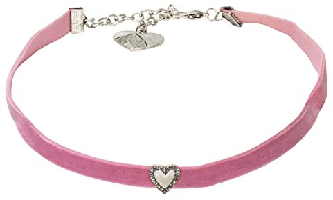 Alpenflüstern Trachten-Samt-Kropfband Strassherz - nostalgische Trachtenkette enganliegend, Kropfkette elastisch, eleganter Damen-Trachtenschmuck, Samtkropfband schmal (rosa-rosé) DHK321