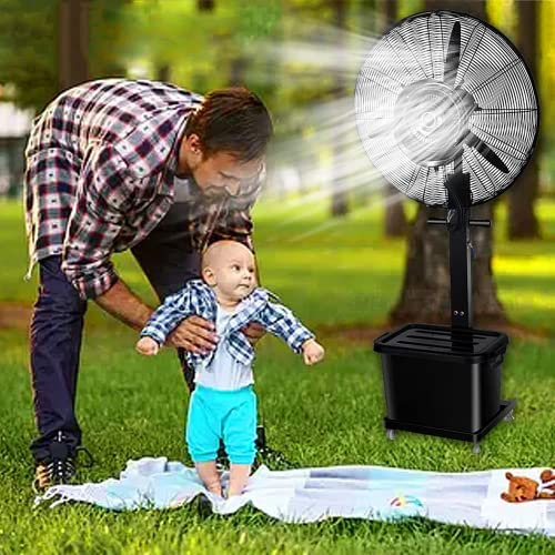 Ventilateur d'extérieur oscillant avec kit de brumisation, brumisateurs à 3 vitesses de refroidissement avec régime élevé, brumisateur d'eau pour ventilateur de patio de refroidissement, noir