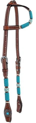 Circle Y Turquoise Round Up Futurity Durable Versatile Western Horse Size Double Leather Ply One Ear Headstall with Adjustable Strap | 34 - 42 Headstall Working Length, Regular Oil