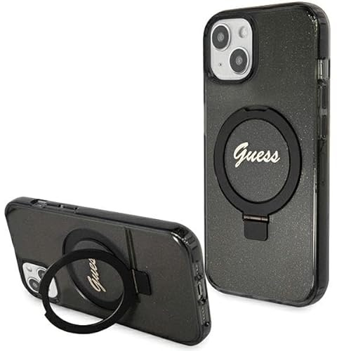 CG MOBILE Guess GUHMP15MHRSGSK Hülle für iPhone 15 Plus 6.7 Schwarz hardcase Ring Stand Script Glitter