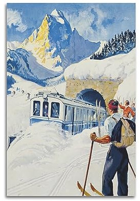 NOHF Vintage Sport Poster Montreux Ski Poster Poster Wandkunst Druck Retro Ästhetische Raumdekoration Bürodekorationen 30 x 45 cm ungerahmt