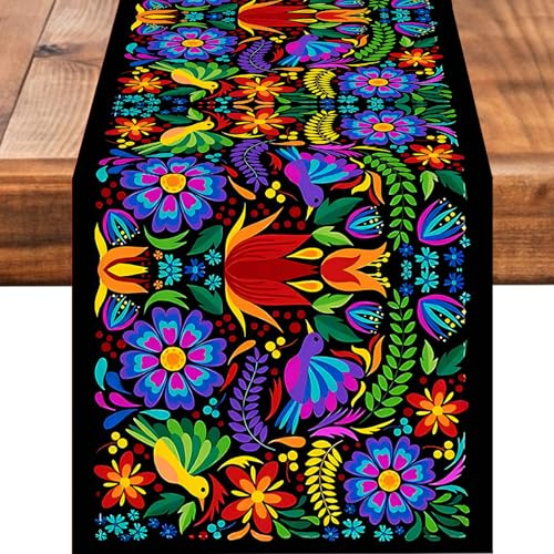 Tischläufer mit mexikanischem Muster, Jute, saisonale Küche, Esszimmer, Tischdekoration, für drinnen und draußen, Zuhause, Party, Abendessen, 33 x 183 cm