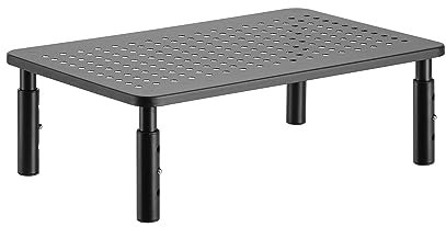 RICOO Soporte Monitor Escritorio, FS081-B Modelo Ajustable en Altura con Ventilaciones, Base Monitor Escritorio de Acero con Pads de Protección, 37x23,5x14 cm, Capacidad hasta 20 kg