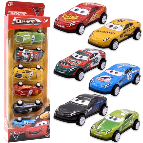 simyron Mc-Queen Toy Car 6 Stück Spielzeugauto Set mit Box Kinderidee Spielzeugfahrzeuge Cars Spielzeug Set für Geeignet Geburtstagsgeschenk für Kinder ab 3 Jahre
