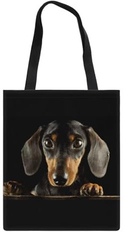 POLERO Schwarze Dackel-Tragetasche für Würstchen-Hundeliebhaber, lässige Umhängetasche, niedliche Einkaufs-Handtasche