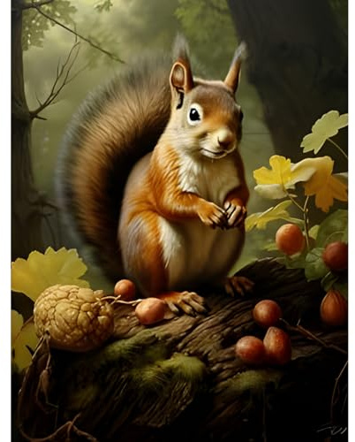 NAIMOER Eichhörnchen Diamond Painting Erwachsene, Tiere Diamant Painting Bilder, Diamond Painting Set Erwachsene Eichhörnchen Diamond Painting Kinder 5D Diamant Malerei für Home Wand Décor(30x40cm)