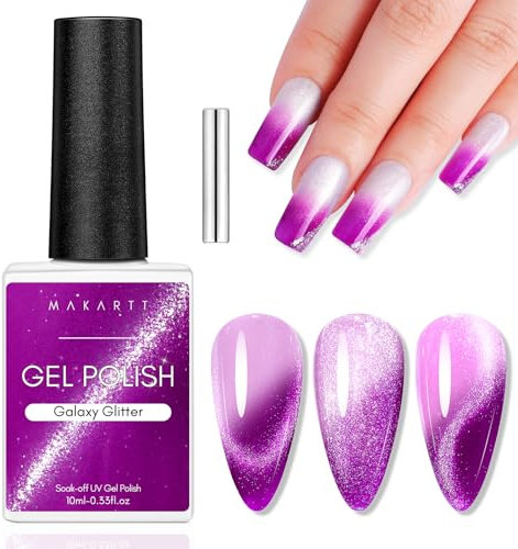 Makartt Cat Eye Gel Nail Polish Color Changing Gel Nail Polish 9D Glitter Cat Eye Gel Polish with Magnet Stick Thermal Mood Changing Temperature Change Gel Polish Soak Off UV Led Nail Gel