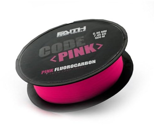 Faith Code Pink Fluorcarbon Angelschnur 0,30mm 500m - 7,45 kg Zugkraft - Unsichtbar, Abriebfest, Rosa - Geeignet für Karpfen, Raubfische, Salzwasser - Doppelter Effekt für scheue Fische - 500m Spule
