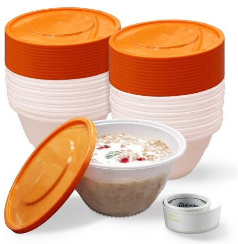 Melvoker 24Pcs Round Food Containers With Lids - 450ml (16oz) Takeaway Containers for Meal Prep | Microwave & Freezer Safe, BPA Free Reusable Plastic Tubs