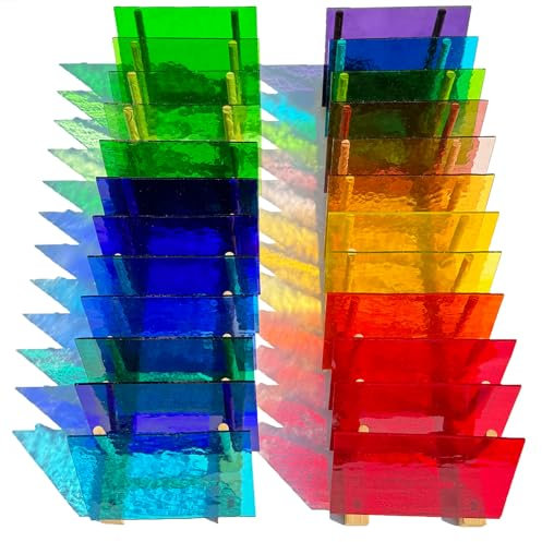 PALJOLLY 24 Bögen Regenbogen-transparente Buntglasscheibe, Vorteilspackung, 15,2 x 10,2 cm, Kathedralenkunst, Glasmosaikfliesen zum Basteln, Buntglaszubehör für Buntglas- oder Mosaikprojekte