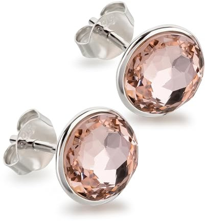 Schöner-SD Ohrstecker rund 925 Silber mit Markenkristall Vintage-Rose