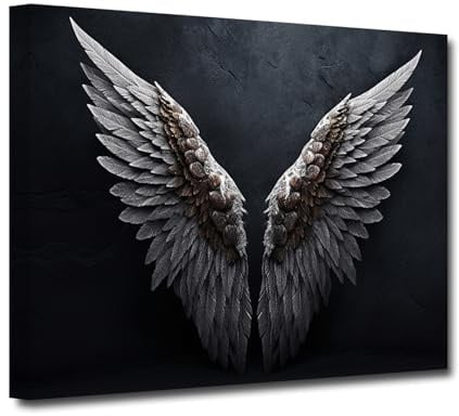 CXHOSTENT Engelsflügel Leinwand-Wandbilder Schwarz Weiß Flügel Kunstdrucke abstrakte Engelsflügel Poster Engelsflügel Feder Bild gerahmt (A, 70.00 x 105.00 cms)