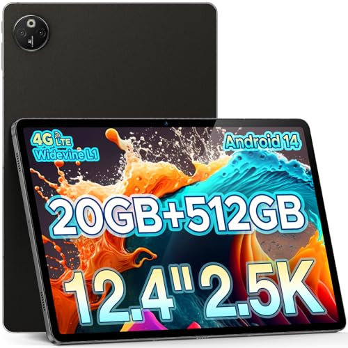 DOOGEE T30 MAX Tablet 12.4 Zoll, 20GB RAM 512GB ROM(2TB TF),Helio G99,10800mAh/33W, 50MP+20MP, 2.5K Großes Display, Android 14 Gaming Tablet Lte, Dual SIM Tablet PC 4G /5G WiFi/TÜV/OTG/GPS/Widevine L1