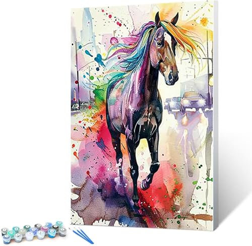 Peinture par numéros pour Adultes Cheval, Aquarelle kit de Peinture à l'huile sur Toile par numéro, pour Enfants ou débutants, Peinture Acrylique pigmentée, Peinture à Dessin 40x50cm (Sans cadre)