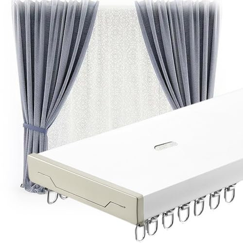 Doppelläufig Gardinenschiene Mit Stummen Rollen 1-10m Aluminium Gardinen Schiene Wohnmobil Gardinenstange Decken- Oder Wandmontage Mit Zubehör(Farbe:White,Size:440cm)