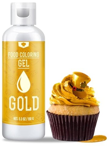 Lebensmittelfarbe Gel - 150g Konzentrierte Gel Lebensmittel Farben zum Backen, Kuchen Dekorieren, Kekse und Macaron - Zuckerfrei Food Coloring für Getränken, Osterei, DIY Seifen und Basteln (Gold)