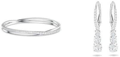 Swarovski Twist Armreif, Weiss, Rhodiniert & Attract Trilogy Ohrringe, Weiss, Rhodiniert
