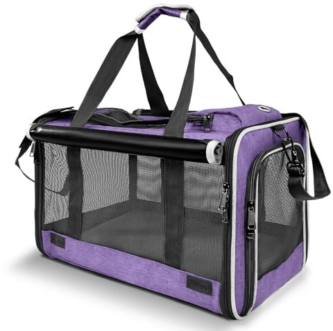 GAPZER Carrying Bag for Yorkie Dog Travel Kennel Ventilated Softside Pet Carrier Tiny Dog Crate for Teacup Poodle 12lb Large Kitty Transport Cage with Cover Chihuahua Supply Purple