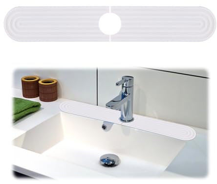 Kitchen Sink Faucet Mat, Rounded Edge 18 Long Diatomaceous Earth Quick Drying Stone Sink Tray Super Absorbent Build-Up Bathroom Counter Faucet Splash Guard (White)