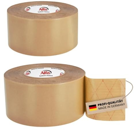 Alfa 2x LinoTac 50 mm x 50 m – Sockelleistenklebeband aus Kautschuk (100 m) | Profi-Qualität - Doppelseitiges Montageband - Spezialmontageband zum Anbringen von Sockelleisten