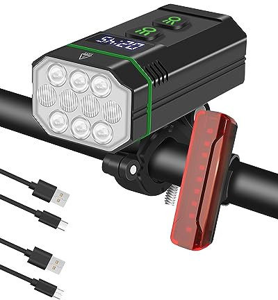Victoper Eclairage Velo Lumiere Velo Avant et Arrière 10000 Lumens 10 LED Lumière Vélo être Utilisé comme Banque d'alimentation,IPX6 Étanche,Plusieurs Modes,Lampe Velo Kit pour sur Route Montagne