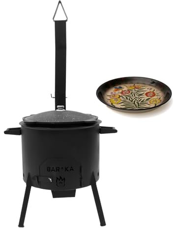 FlameFusion Utschak Universell XL inkl. Adapter & Aschebehälter Feuerofen | Uchag mit 16 Liter Kazan inkl. Lagan Rishtan 40 cm Blumenmuster