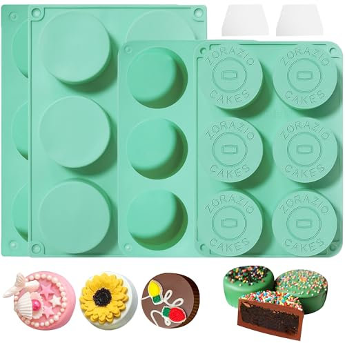Zorazio Cake Puck Mold Set,Chocolate Covered Desserts Molds Silicone,Cake Pucks 2Different Sizes Includes 12-Cavity Round Cake Pops Molds with 2Scrapers for DIY Cakepucks, Oreo Cake Cores Making