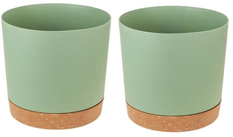 2 Piezas Macetas de Plástico 12 cm con Agujeros de Drenaje y Base Extraíble, Macetas Decorativas Interior, Maceteros Decorativos, Macetas Plástico para Interior y Oficina (Verde Claro)