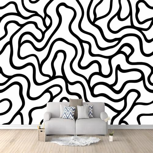 Papier Peint à Motif Courbe De Dessin Au Trait Simple Imperméable pour la maison Salle de Bain Salon Chambre à Coucher de Cuisine 350 x 256 cm papier peint de Décoration murale non tissé Blanc