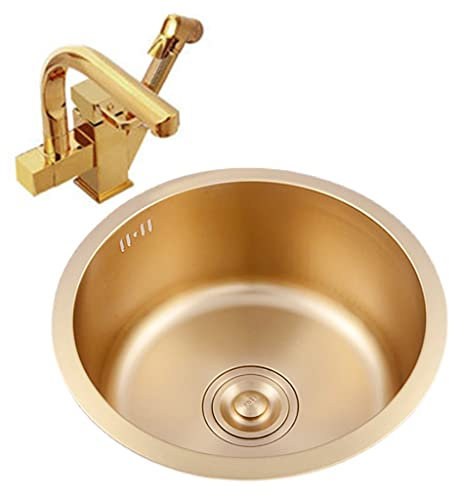 XUTNZA Fregadero de Cocina, Redondo Cepillado con Fregadero de Grifo Extraíble, con Grifo con Rociador Extraíble, Instalación de Montaje Empotrado/D/32X19Cm