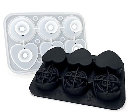 MDHQ Heart-Shaped Rose Ice Cube Mold 4/6-Grids Ice Cube Tray Maker with Lid Reusable Silicone Ice Molds for Whiskey-Pudding