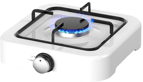 HYQNG Camping Gas Stove Portable 2.2kW Single Burner Gas Cooker LPG Hob, Adjustable Temperature Control, Automatic Ignition System, Camping Stove Gas Portable for Patio Camp BBQ, Only for LPG white