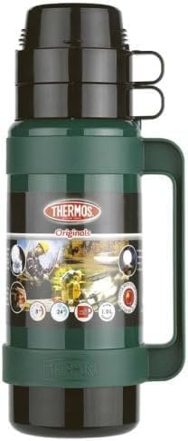 Ther-mos Mondial Flask 100 ml OR 500 ml Hot Cold Tea Coffee Drink Travel Vacuum Flask Spill Proof with Handle & Lid Double Walled Insulated (Green, 1000 ml)