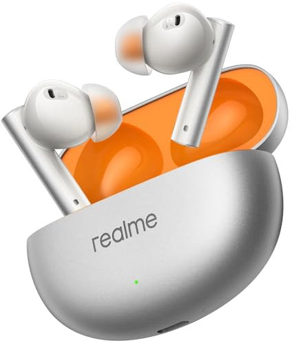 realme Air 6 Cuffie True Wireless, Driver di Basso Profondo 12,4 mm, 50 dB Cancellazione Attiva Mirata del Rumore, 40 Ore di Riproduzione, Resistenza Acqua, 6 ENC mic per Chiamate, Flame Silver