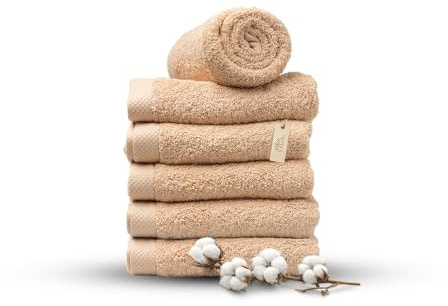 MissTowels® Handtuch Set 6-teilig – 100% Baumwolle aus Portugal, Sandfarben, 50x100 cm – Weich & Saugfähig – Hotelqualität – Oeko-TEX Zertifiziert – 5+1 Gratis