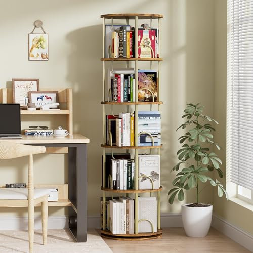 MSFE Libreria Girevole 5 Livelli, 20 Scomparti 360 Gradi, Organizer Multifunzionale, Scaffale per Soggiorno, Camera da Letto, Ufficio, Studio