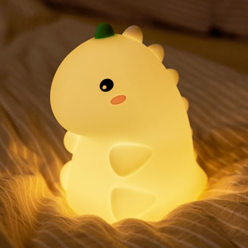 Dinosaurier Nachtlicht Kinder, Stilllicht Dimmbar Silikon, Dinosaurier Lampe Touch, Wiederaufladbar, Kinderzimmer LED Nachtlicht Baby Dimmbar mit Timer, Geschenke für Kinder Babys