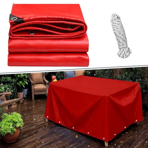 Tarpaulin/Ground Sheet, Tarpaulin Waterproof 5 x 5 m Waterproof/Uv Resistant/Easy Foldable Tarpaulin Small Tarp, Paddling Pool Cover for Garden, Caravan, Camping, Outdoor, Red