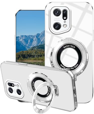 Wousunly Compatibile con Cover Find X5 Pro Trasparente Silicone con Anello,Custodia OPPO Find X5 Pro Magnetico Antiurto Galvanico rotezione Case (bianco)
