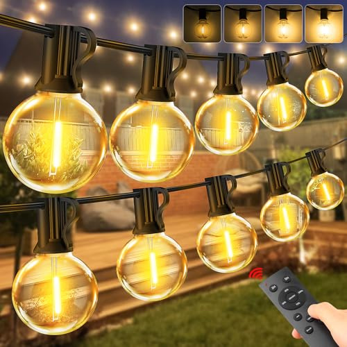 Lichterkette Außen Strom 15m LED 50 FT G40 Lichterketten Outdoor mit Glühbirnen Aussen IP44 Wetterfest Aussenlichterkette Retro Lights Birnen für Party Terrasse Biergarten Pavillon Fernbedienung