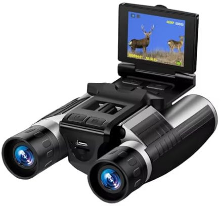 12x32 Fernglas mit Kamera, Digitales Fernglas mit Integrierter Kamera, 2,4 Zoll Farbdisplay, 2,5K, 48 MP, Video Fotorecorder für Vogelbeobachtung, Reisen, 8 facher Digitalzoom