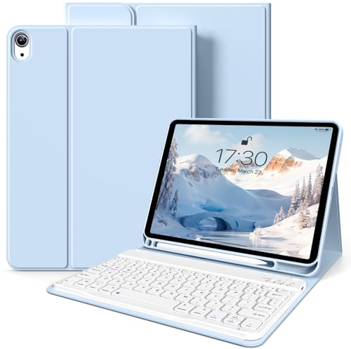 zoyu Keyboard Case for iPad (A16) 11 Inch, iPad 10th Generation 10.9 Inch | Magnetically Detachable Wireless Keyboard, Smart Stand Cover with Pencil Holder, for iPad 11/10th Gen (2025/2022), Sky Blue