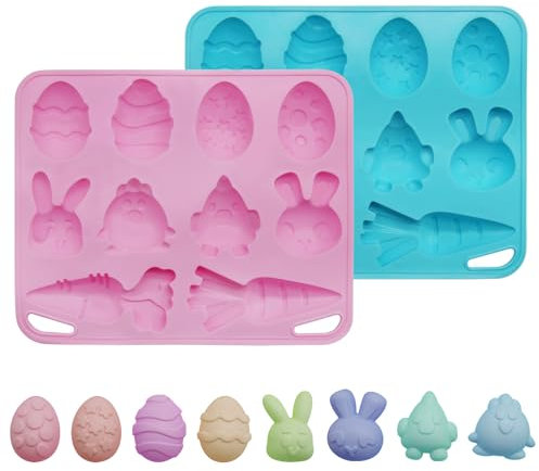 2 Stück Oster-Schokoladen-Silikonformen, Frühlings-Oster-Schokoladenformen Pralinenform, Silikonform Ostern-Hasen-Eier-förmige Silikonformen zum Backen, Osterhasen-Bonbonformen, Silikon-Backform