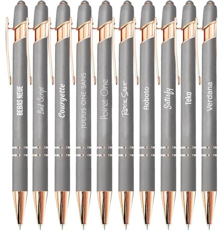 Jolis Papiers - x10 - Stift personalisiert 2 in 1 - Personalisiert Kugelschreiber mit Gravur I Rosegold-metall I Softtouch Feeling I schwarz schreiben I integrierter Stylus